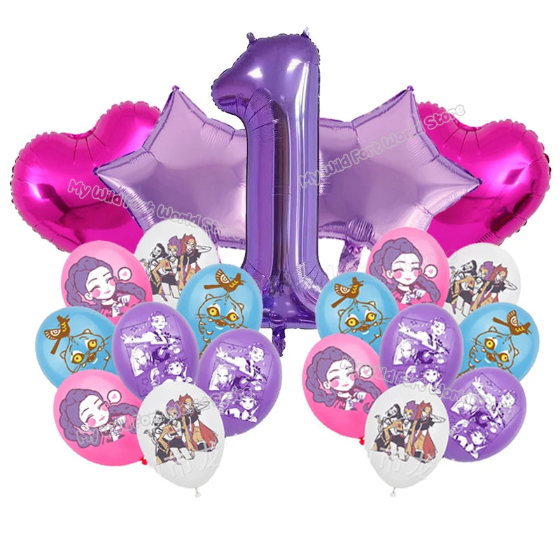 Kpop Demon Hunters Birthday Balloons Decoration Set Music Girl Number Aluminum Film Ballons Kids Party Supplies Gift Favor Decor