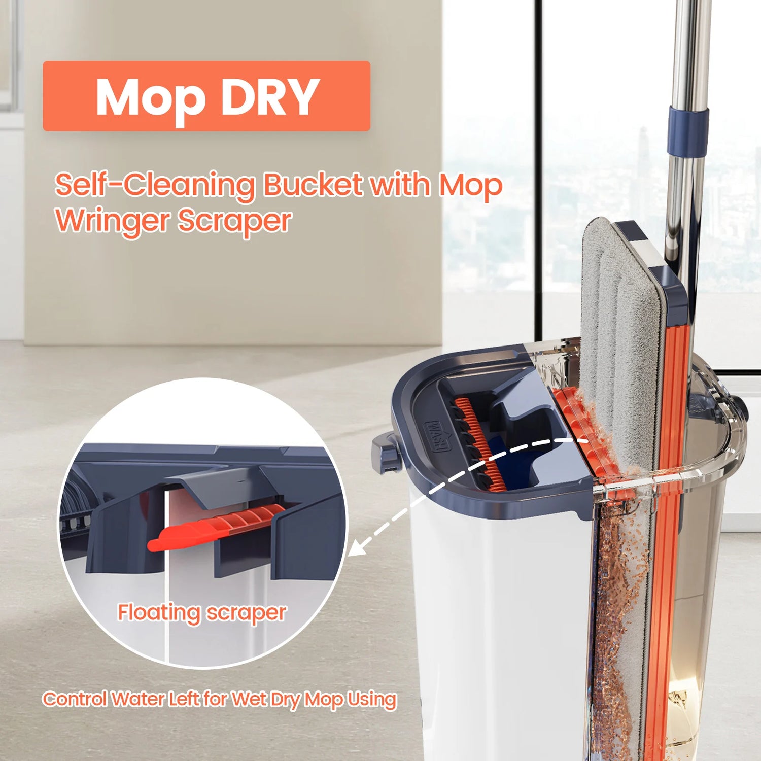 Floor Flat Squeeze Mop with Bucket Hand Free Lazy Cleaning Mop Microfiber 360 Rotating Self-Wringing Mop House Cleaning