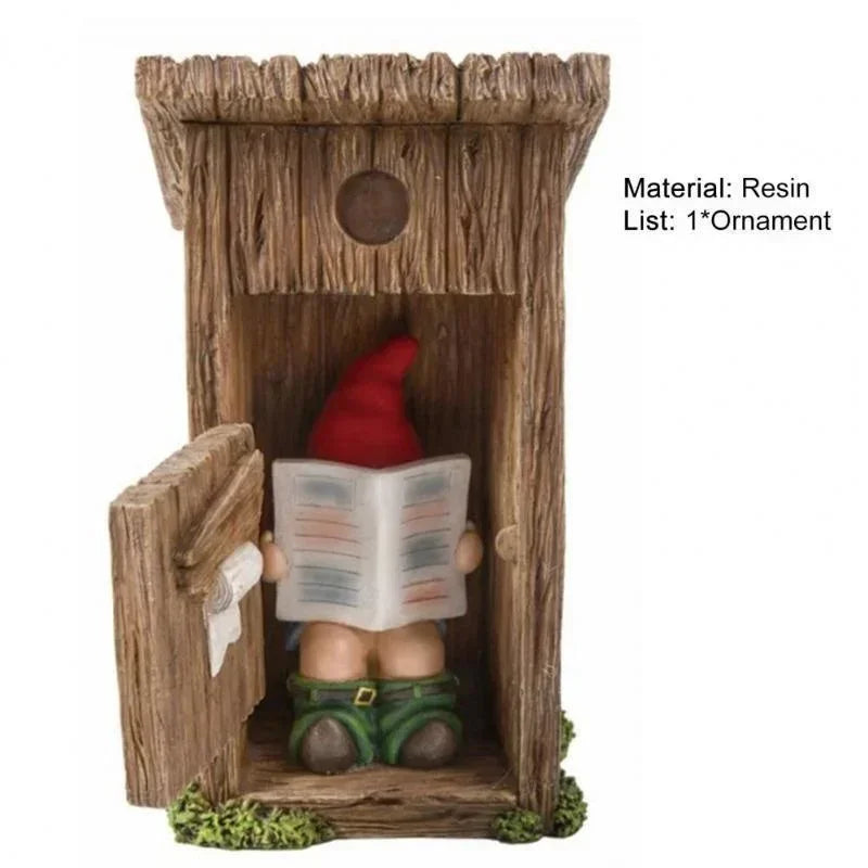 Reading Book Gnome Statue Sculpture Forgot Closing Door Resin Funny Vivid Naughty Dwarf Figurine Ornament Garden Decor Art Craft