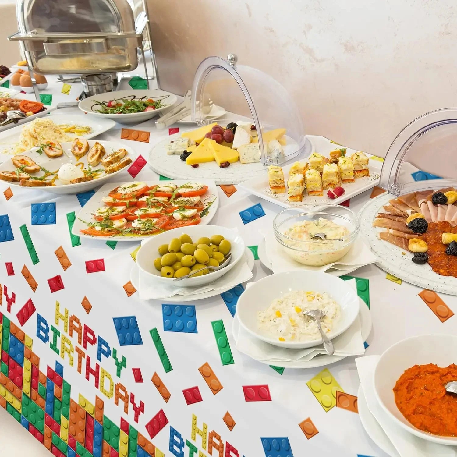 Building Block Tablecloth Theme Party Disposable Tableware Balloon Kid Boy and Girls Birthday Balloon Decor Baby Bath Products