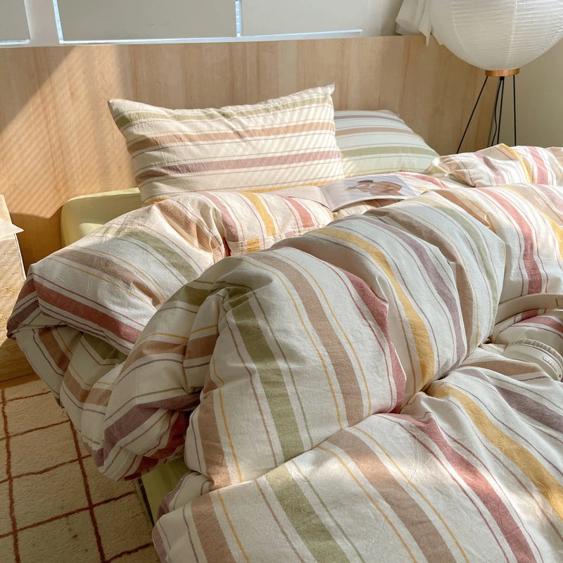 100% cotton Soft Bedding Set Stripe Printing Duvet Cover with Pillow Case Bedclothes Bedspread Pillowcases Comforter Sets
