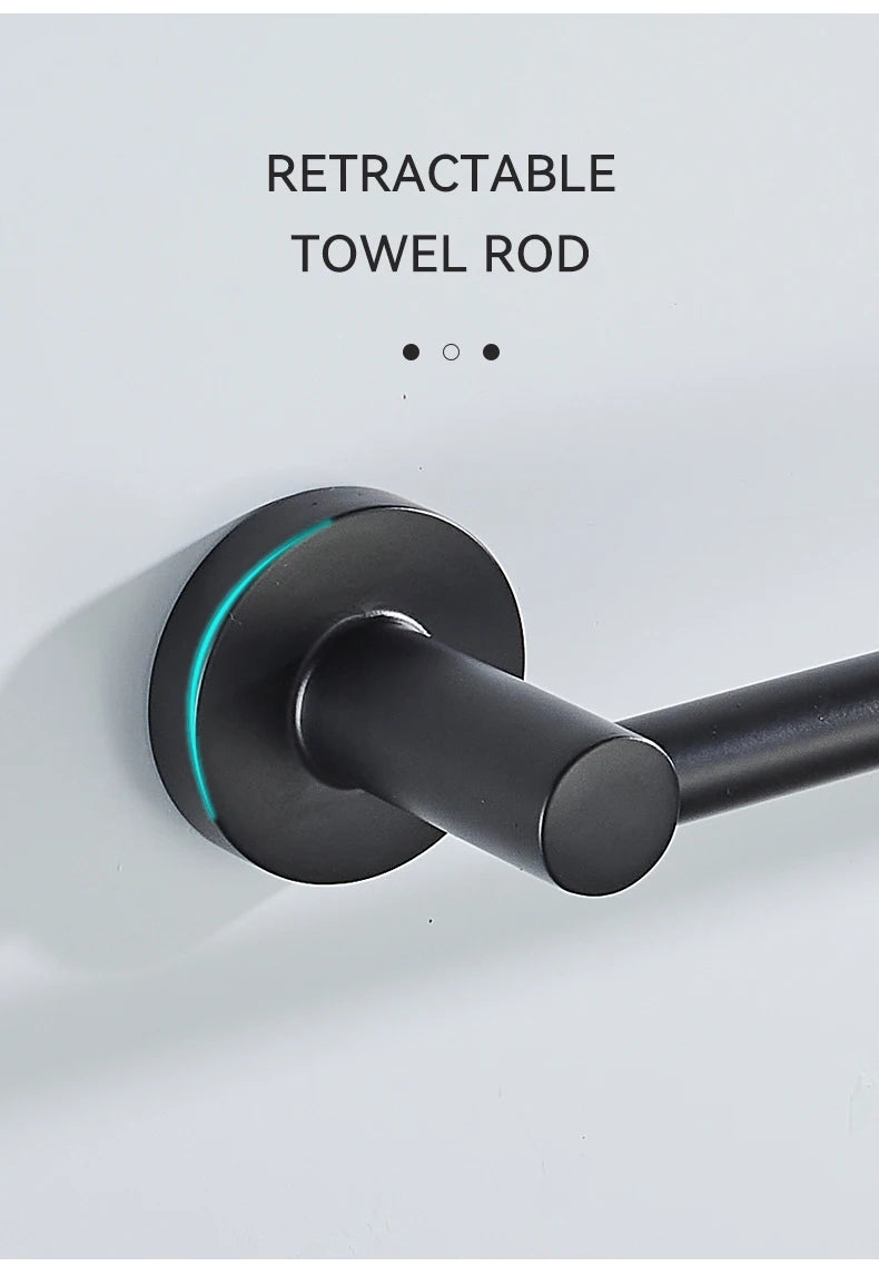 Bathroom Retractable Towel Single Bar Black, Chrome Single Towel Rack Extended Drying Towel Hanging Bar Bathroom EL81024