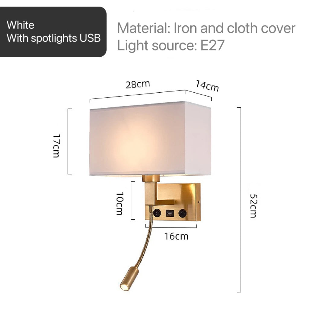 Modern Bedroom Bedside Hotel Wall Lamp Decoration Fabric Sconce Lights Reading Lighting Spotlight Simple Cotton Luminaire Indoor