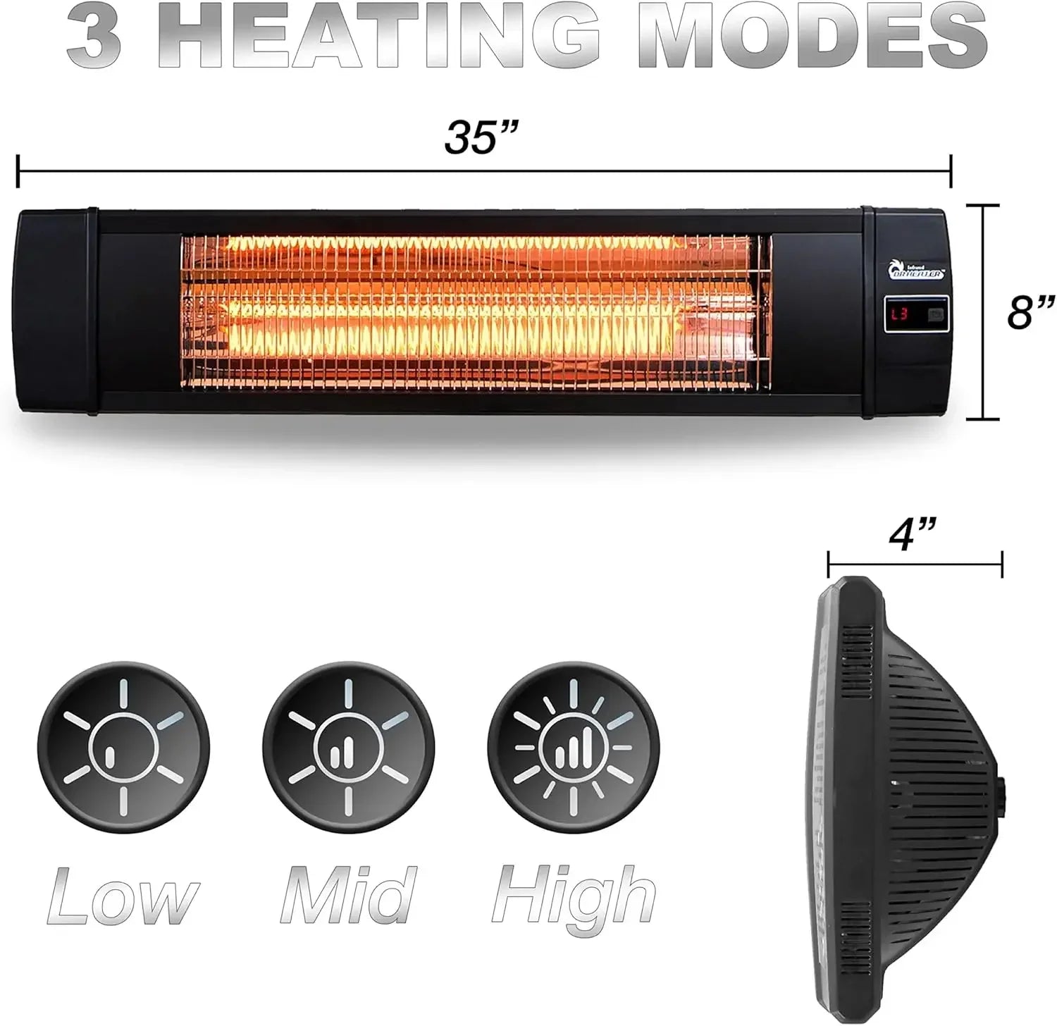 DR-238 Carbon Infrared Outdoor Heater for Restaurant, Patio, Backyard, Garage, and Decks, Standard, Black