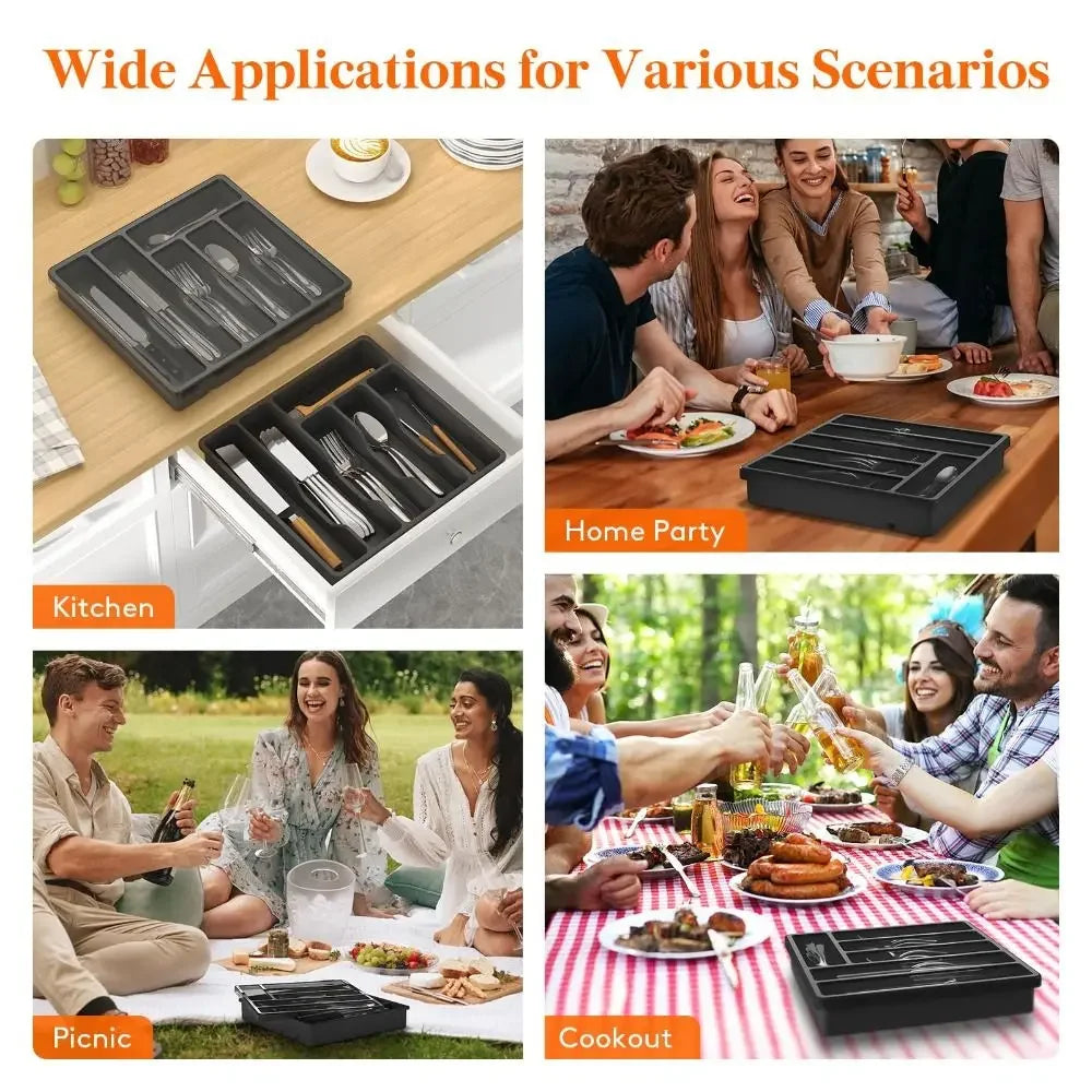 Kitchen drawer storage rack, cabinet tray, silverware storage rack with lid, plastic drawer with lid, cutlery tray, cutlery rack