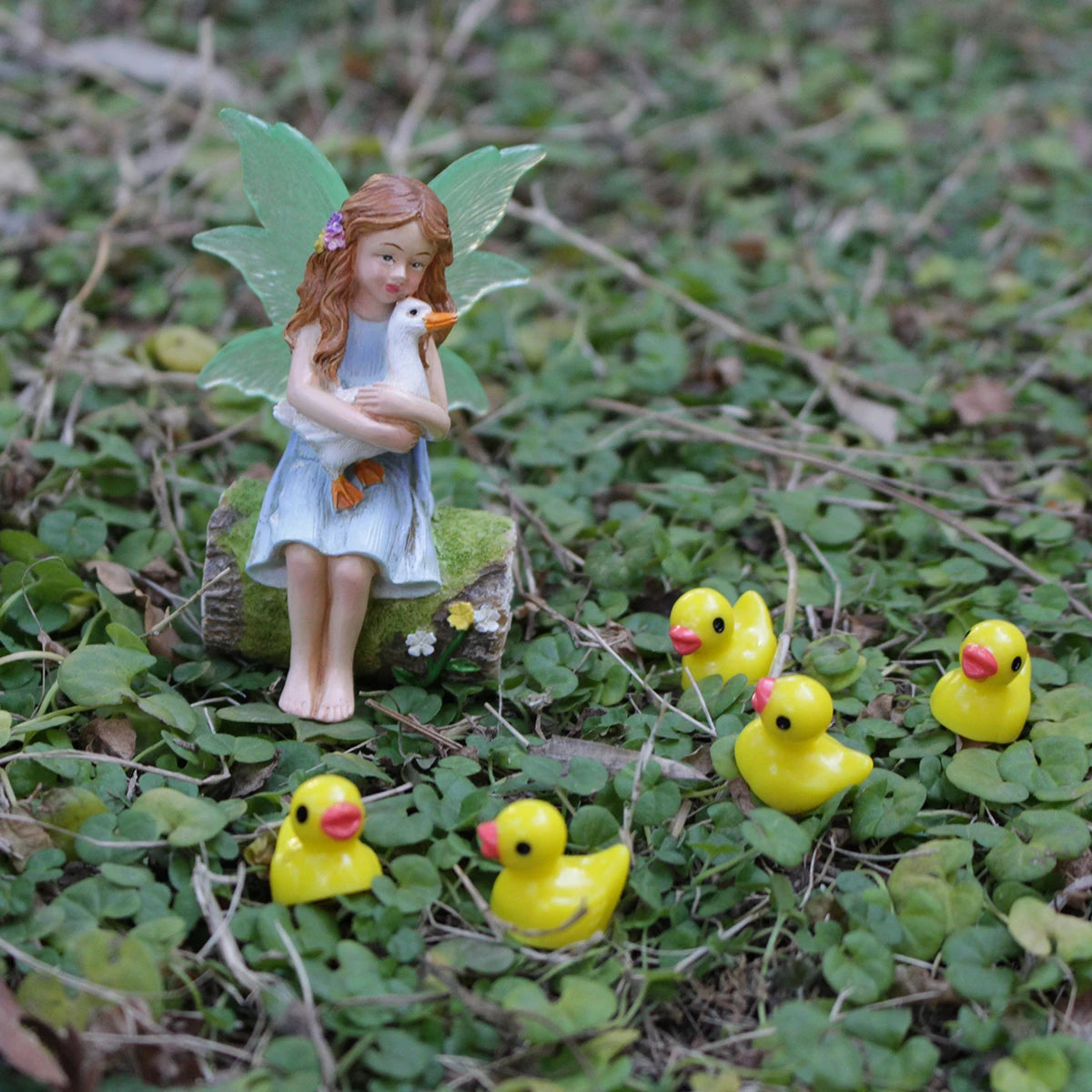 1 set of flower fairy holding duck landscape, outdoor fairy tale mini garden decoration handicraft flower pot accessories, fairy