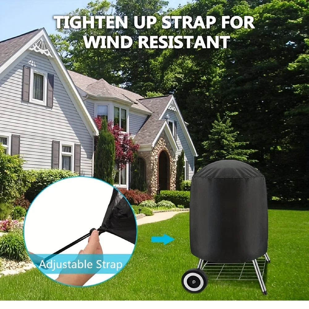 Black Round Barbecue Cover Outdoor Patio Waterproof Protective Cover, Barbecue Accessories Kitchen Accessories