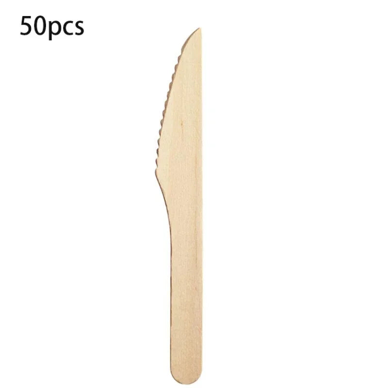 50/100pcs Wooden Fruit Cake Forks Western-style Meat Steak Pasta Disposable Tableware Wedding Birthday Party Cake Accessories