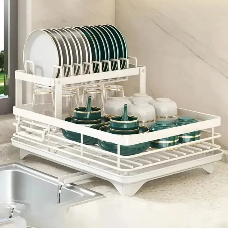Adjustable Dish Drying Rack & Drainboard Organizer for Kitchen Plates