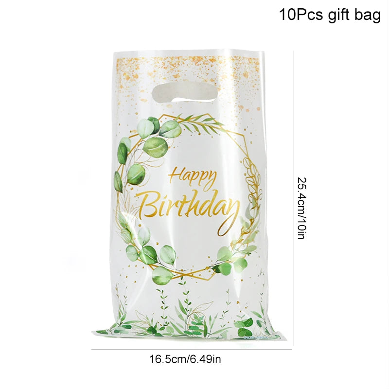 Green Eucalyptus Leaf Disposable Tableware Set Paper Plate Cup Napkin Kids Adult Birthday Supplies Hawaiian Summer Party Decor