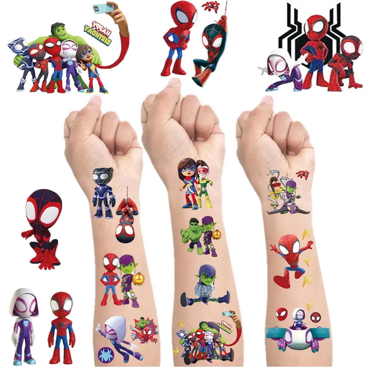 Spidey and His Amazing Friends Cartoon Stickers Spiderman Tattoo Sticker Party Favors for Kids Boys Birthday Party Decor Gifts