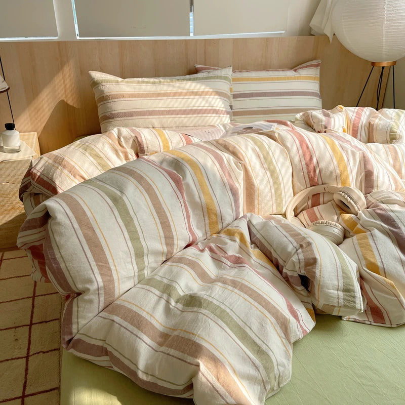 100% cotton Soft Bedding Set Stripe Printing Duvet Cover with Pillow Case Bedclothes Bedspread Pillowcases Comforter Sets