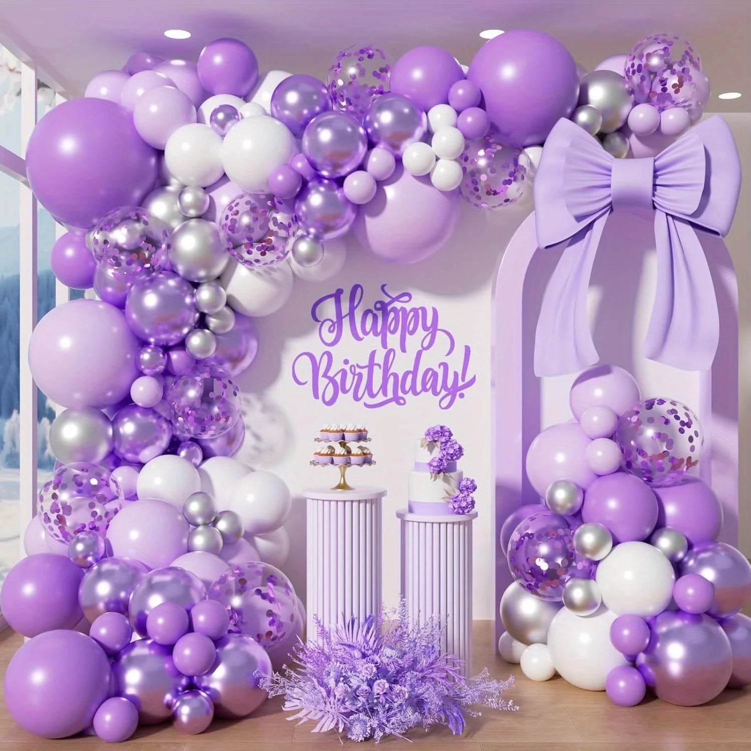 118pcs Purple White Balloon Garland Arch Kit for Weddings,Birthdays,Parties,Birthday Balloons,Halloween Decor,Christmas Decor