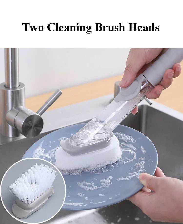 Kitchen Cleaning Brush 2 In 1 Long Handle Cleaing Brush with Removable Brush Sponge Dispenser Dishwashing Brush Kitchen Tools