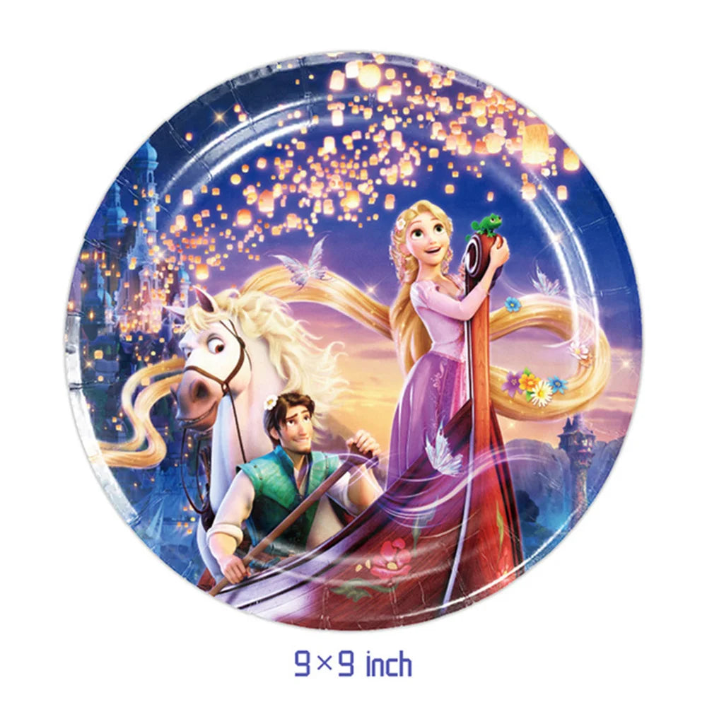 Disney Tangled Rapunzel Princess Party Decorations Disposable Paper Cup Plate Banner Balloons for Girls Birthday Party Supplies