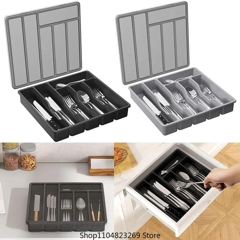 Kitchen drawer storage rack, cabinet tray, silverware storage rack with lid, plastic drawer with lid, cutlery tray, cutlery rack