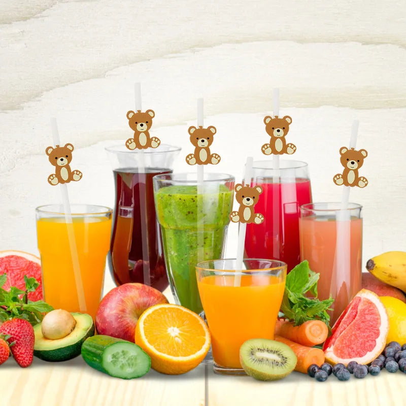 20Pcs Cute Bear Disposable Bamboo Food Pick Baby Shower Santa Dessert Fruit Salad Toothpick Birthday Party Decoration Supplies