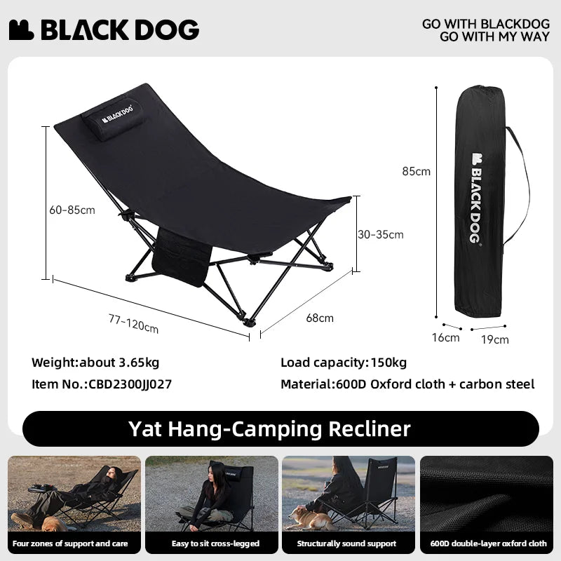 Blackdog Outdoor Folding Recliner Fishing Chair With Cotton Pillow Nap Chair Home Leisure Lazy Chair Portable Storage Camping