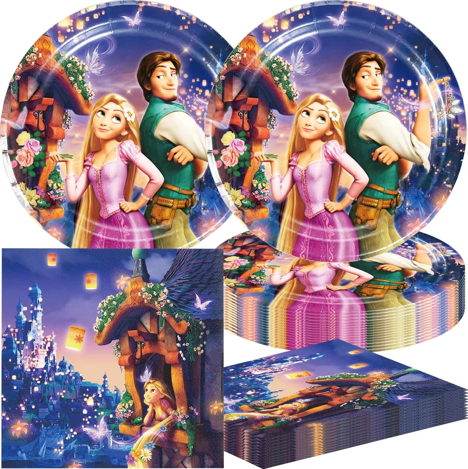 Disney Tangled Rapunzel Princess Party Decorations Disposable Paper Cup Plate Banner Balloons for Girls Birthday Party Supplies