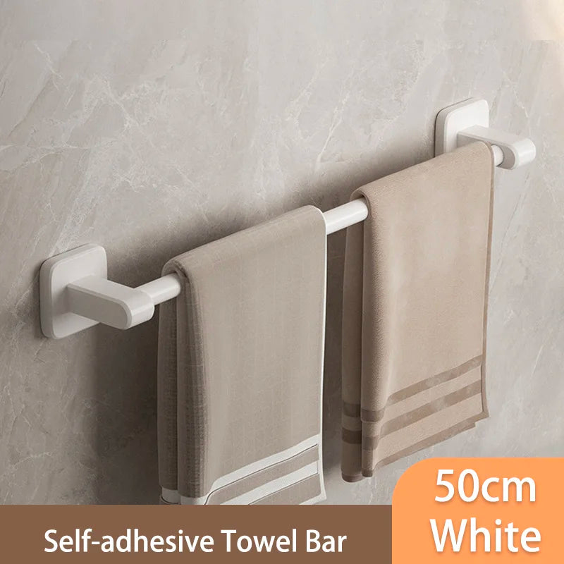 Self-Adhesive Bathroom Towel Rack Holder without Drilling Kitchen Cabinet Dishcloth Rack Black Aluminum Hand Towel Hanger Rod