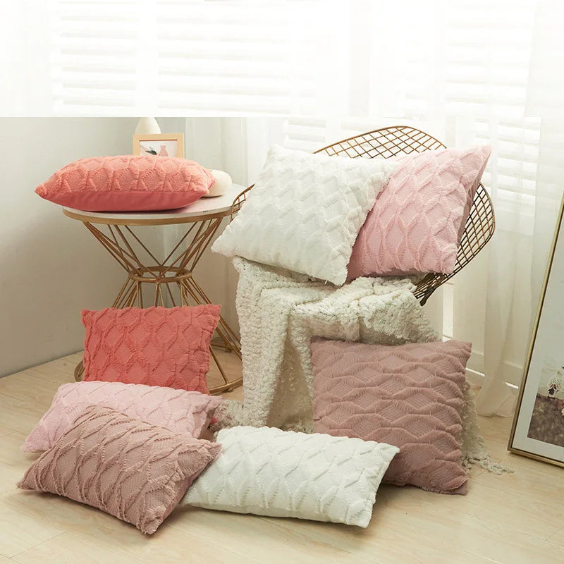 1pc Diamond pattern Luxury Faux Fur Throw Pillow Cover, Deluxe Decorative Plush PillowCase, home decoration 18*18inch