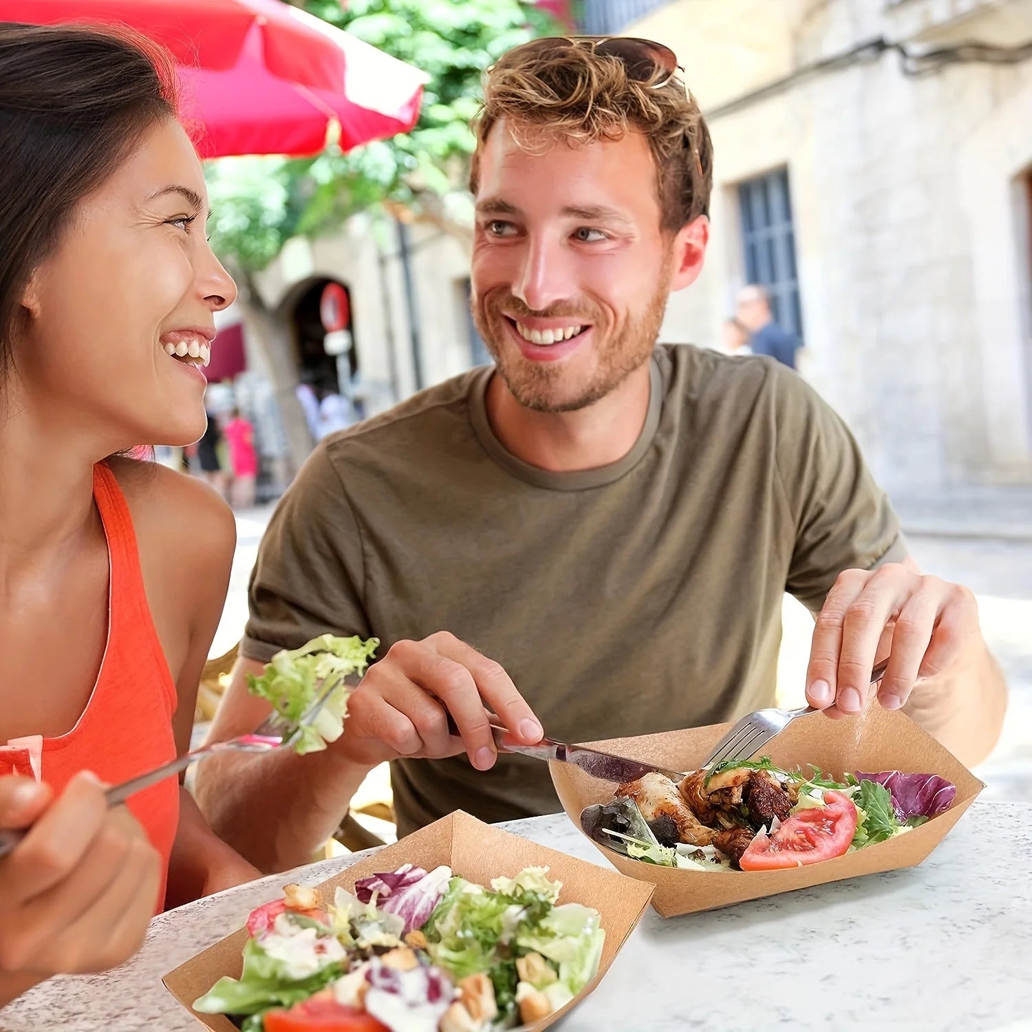 100pcs Kraft Paper Food Tray Heavy-duty Food Boat Trays Disposable Service Basket For Snacks Fries Tacos BBQ Party Tableware Set