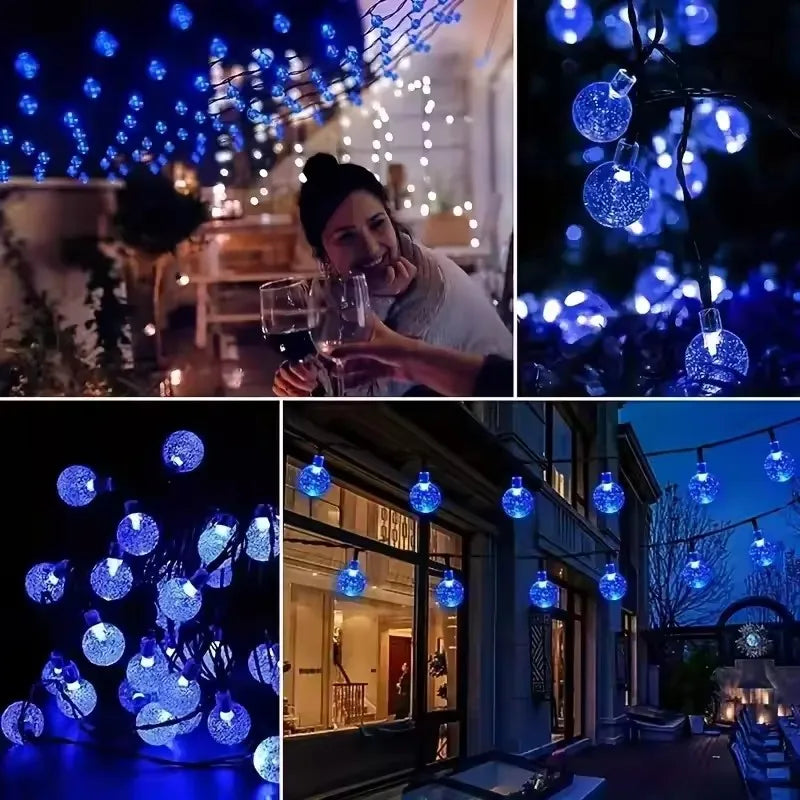 1PCS Solar Crystal Globe LED String Lights 20/60 LED 8 Lighting Modes  Fairy Light Christmas Garland for Garden Party Decor
