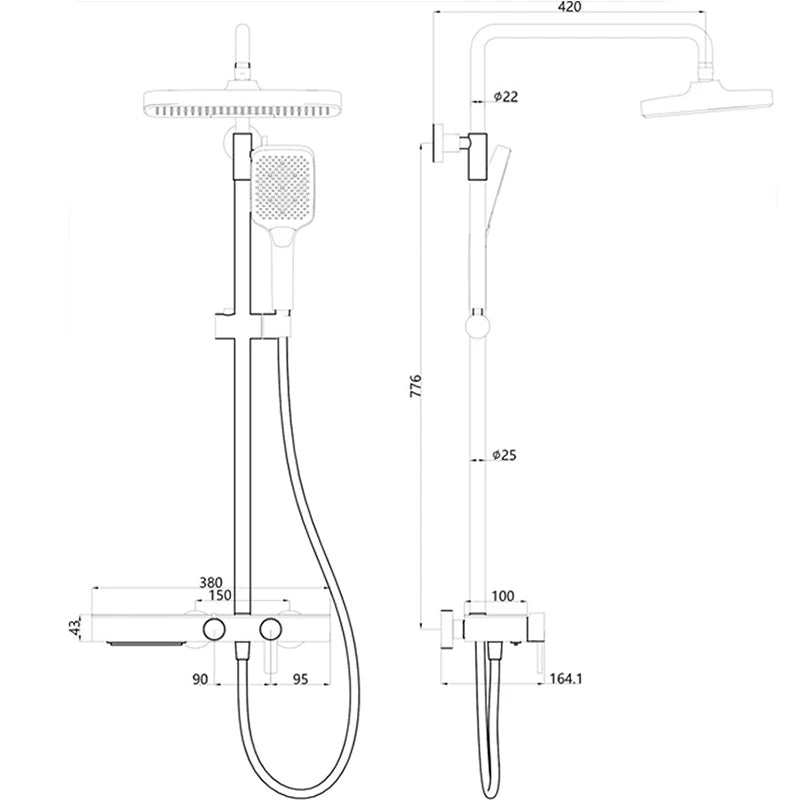 Bathroom Shower System Set Hot and Cold Control Multifunctional Knobbed Triple Function Water Outlet  Pressurized Shower Set