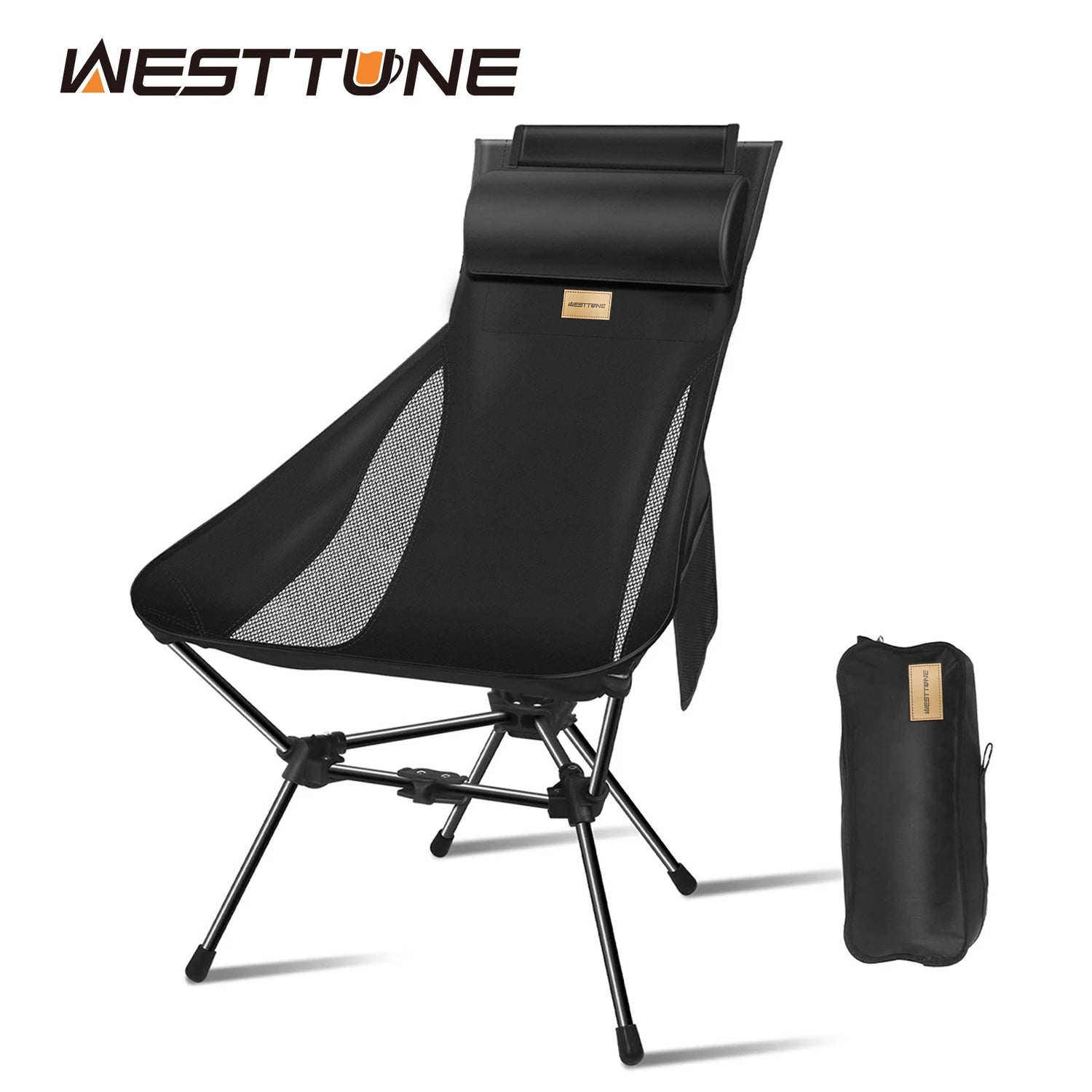 WESTTUNE Camping Moon Chair Ultralight Fishing Folding Chair with Headrest for Relaxing Foldable Leisure Travel Furniture Picnic