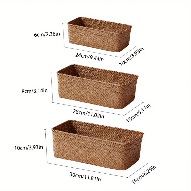Bathroom Storage Basket Home Storage Basket Box Grass Woven Rectangular Storage Container Sundries Kitchen Drawer Organizer