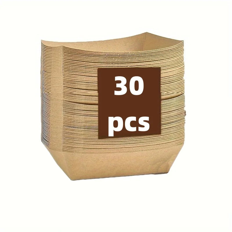 100pcs Kraft Paper Food Tray Heavy-duty Food Boat Trays Disposable Service Basket For Snacks Fries Tacos BBQ Party Tableware Set