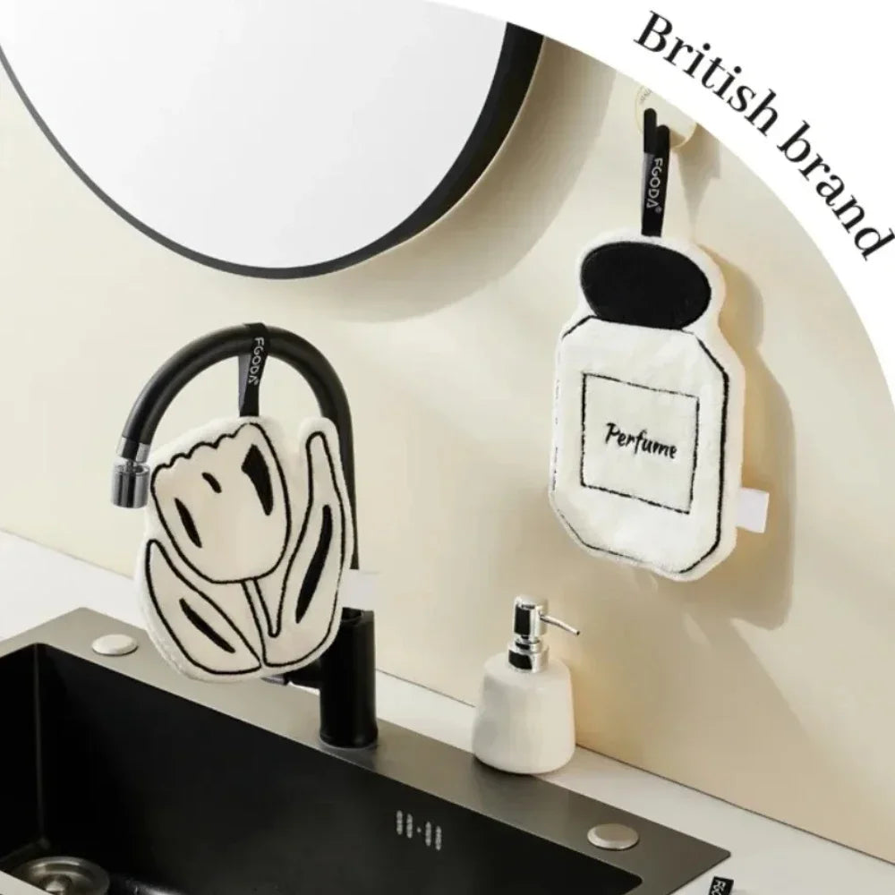 Hanging Hand Towel Home Coral Fleece Hands Towel Kitchen Hanging Washcloth Double-layer Thickened Speed Absorbent Handkerchief