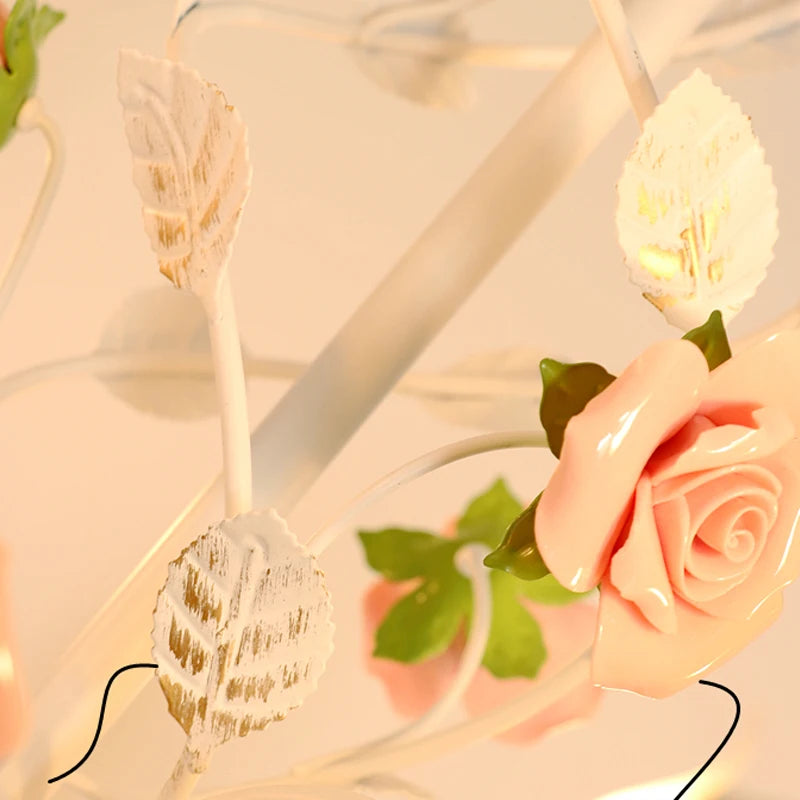 Rural Bedroom Chandelier French Living Room Children's Room Iron Flowers Plants Warm American Retro Fresh Ceramic Pendant Lamps