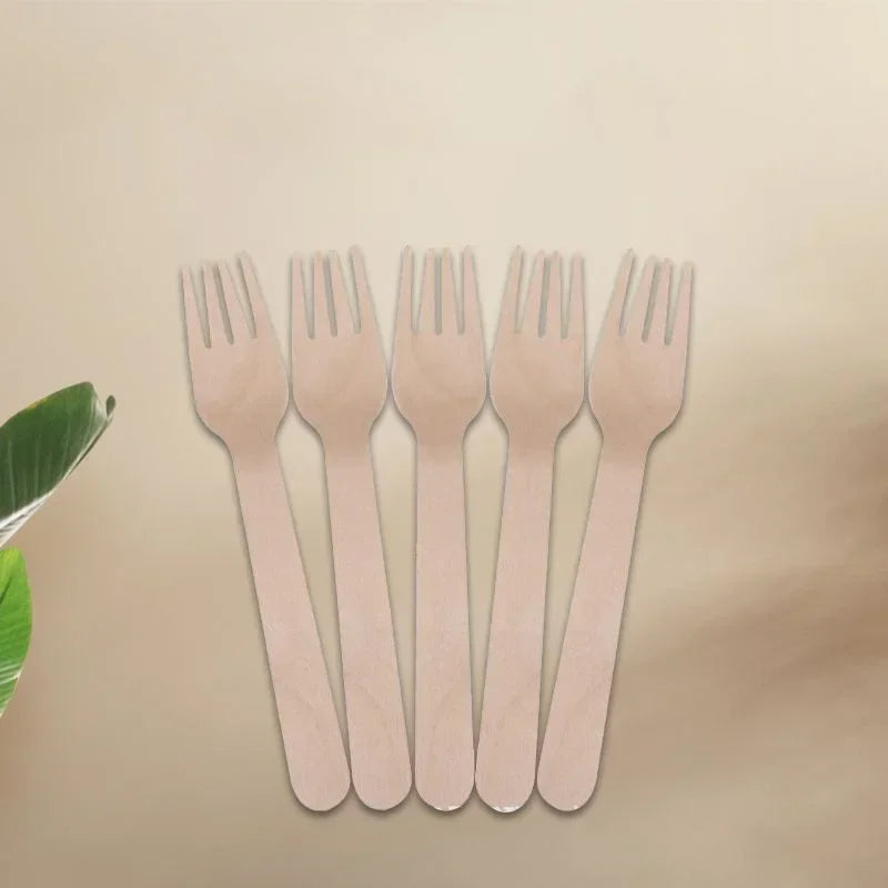 50/100pcs Wooden Fruit Cake Forks Western-style Meat Steak Pasta Disposable Tableware Wedding Birthday Party Cake Accessories