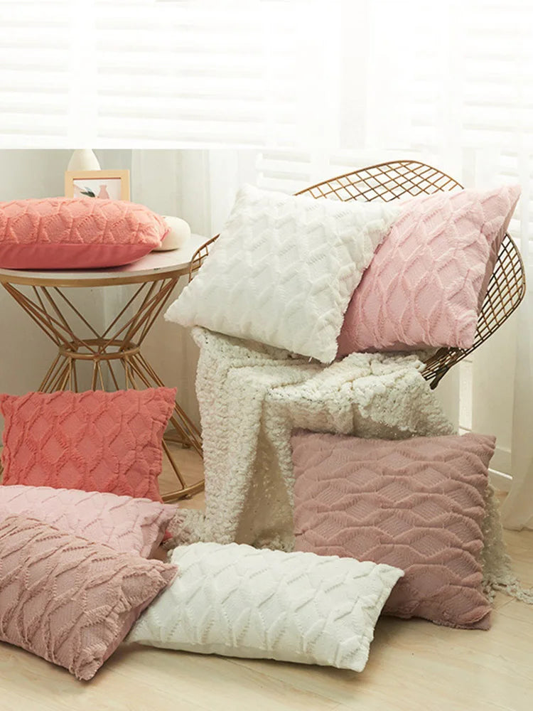 1pc Diamond pattern Luxury Faux Fur Throw Pillow Cover, Deluxe Decorative Plush PillowCase, home decoration 18*18inch