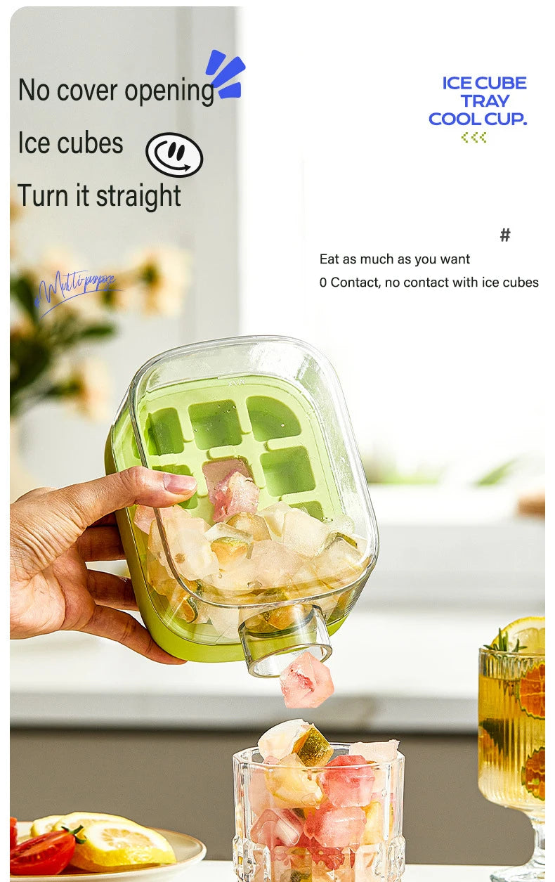 Portable Ice making Mold Ice Cube Tray With Lid and Straw Drinking Cup Silicone Freezer Ice Zero-contact Pressure Ice Cube Mold