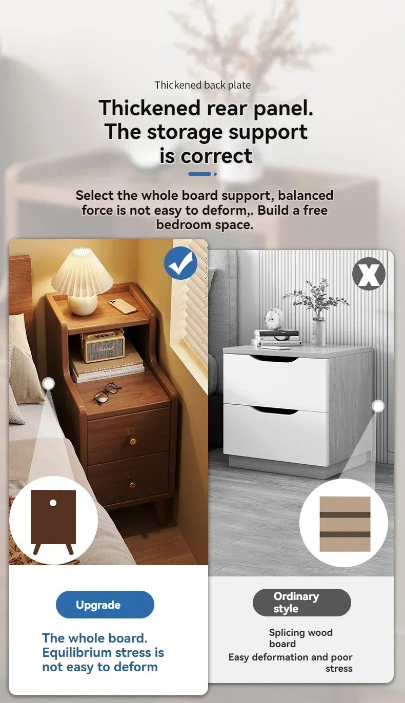 Bedside cabinet, household small bedroom storage, narrow cabinet, mini storage shelf, solid wood color, multi-purpose storage