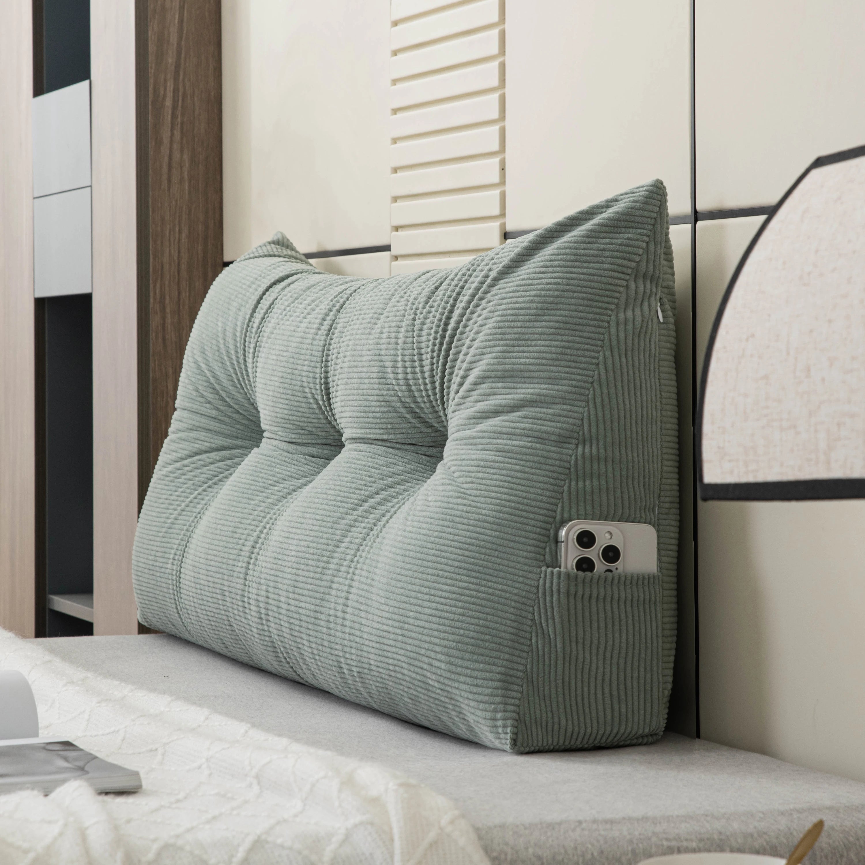 Reading Pillow for Bed, Reading Pillow for Bed, Memory Foam Back Pillow for Bed Sitting Up, Rest Pillow with Arms and Pockets for