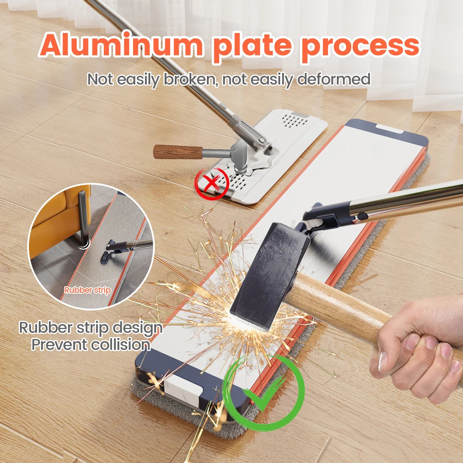 Floor Flat Squeeze Mop with Bucket Hand Free Lazy Cleaning Mop Microfiber 360 Rotating Self-Wringing Mop House Cleaning