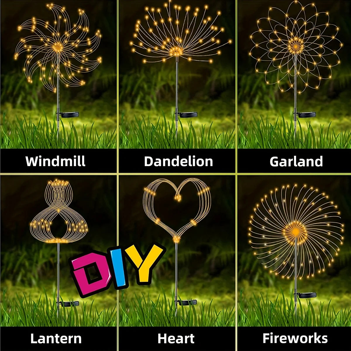 1 Pack Solar Firework Light Outdoor, Waterproof Solar Garden Flower Lights