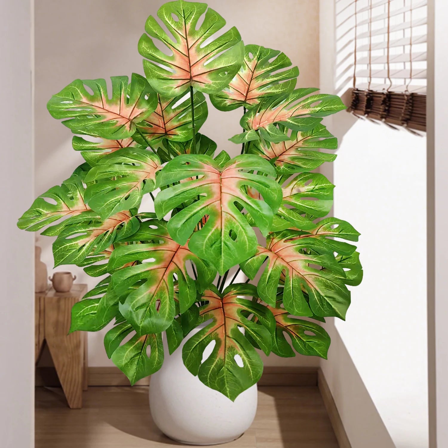 40-103cm /40.5in Artificial Monstera Plants Fake Palm Tree Plastic Turtle Leaves Green Tall Plants For Home Garden Room Decor