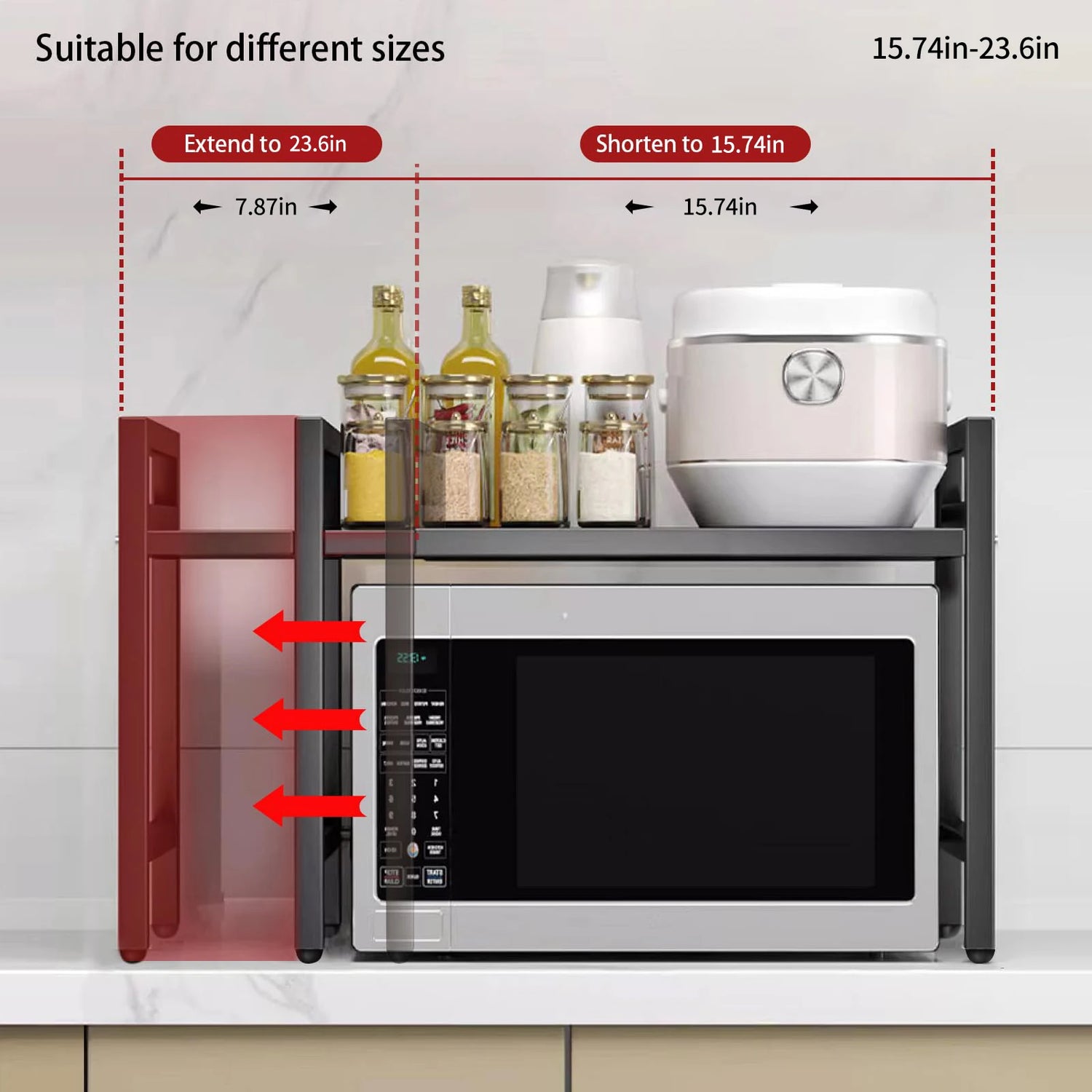 Microwave shelf kitchen shelf standing Flexible Extendable For countertop microwave shelf Kitchen shelf Matte Black