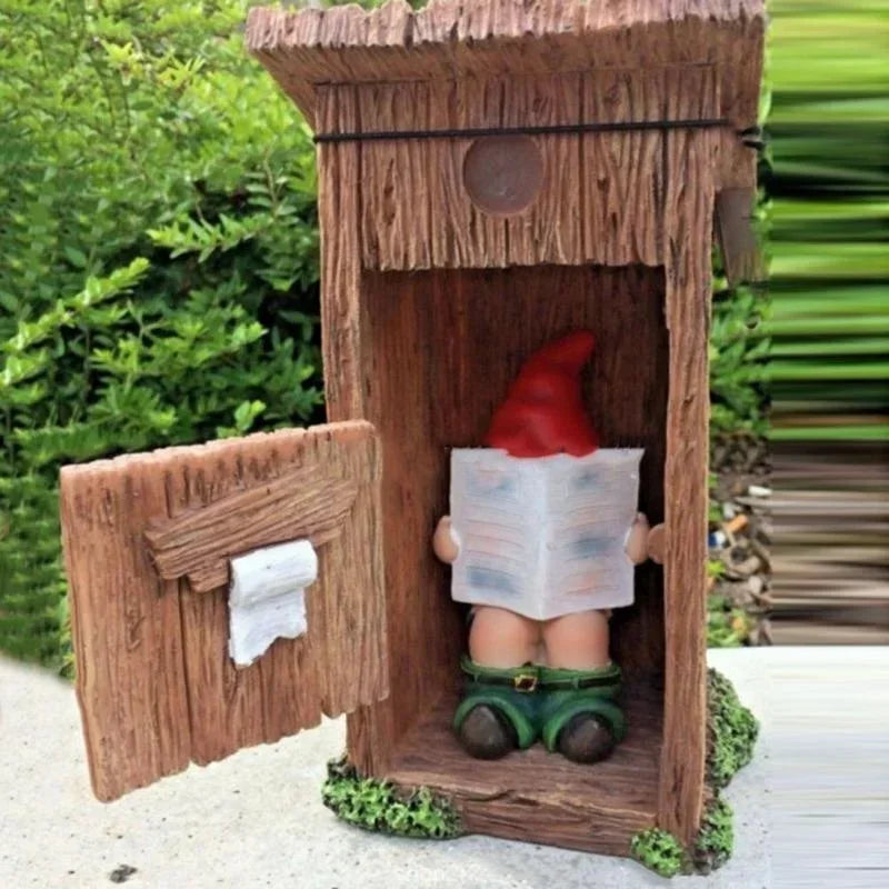 Reading Book Gnome Statue Sculpture Forgot Closing Door Resin Funny Vivid Naughty Dwarf Figurine Ornament Garden Decor Art Craft