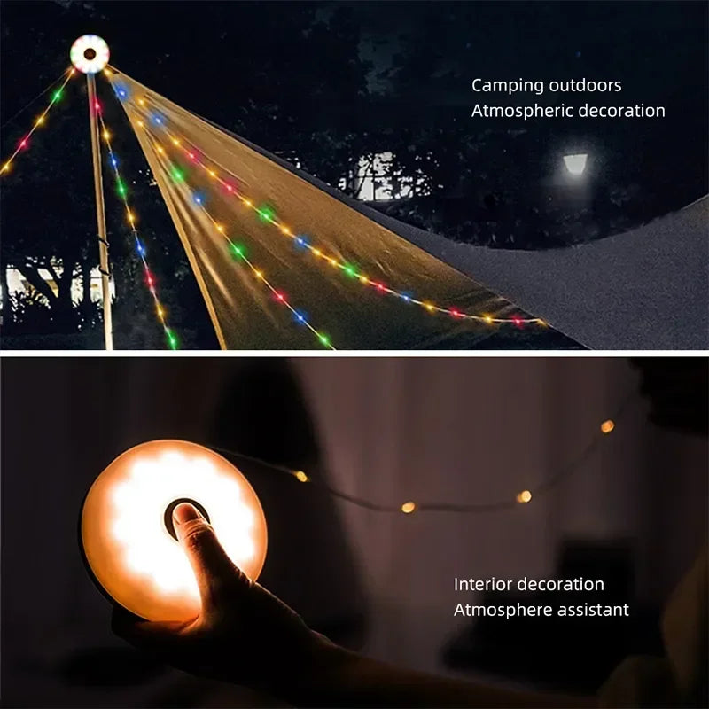 4in1 Camping Lamp Strip LED Atmosphere 10M Length Waterproof Recyclable Light Belt Outdoor Garden Decoration Lamp for Tent Room