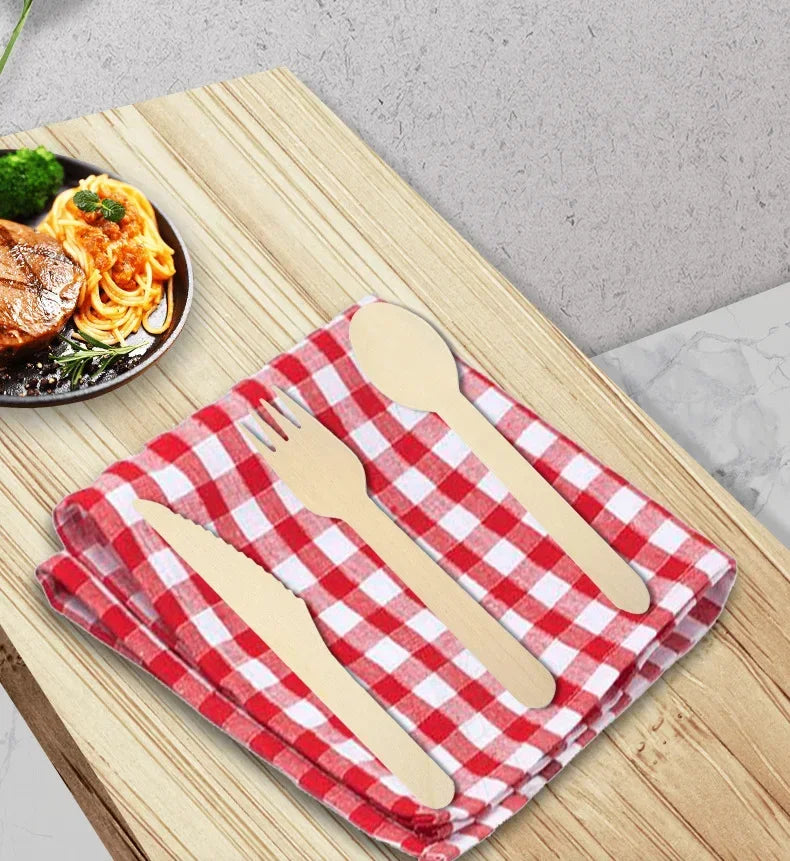 50/100pcs Wooden Fruit Cake Forks Western-style Meat Steak Pasta Disposable Tableware Wedding Birthday Party Cake Accessories