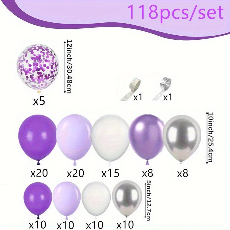 118pcs Purple White Balloon Garland Arch Kit for Weddings,Birthdays,Parties,Birthday Balloons,Halloween Decor,Christmas Decor