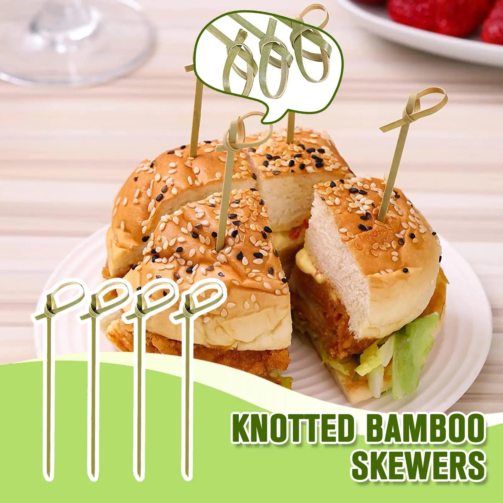 100pcs Cocktail Picks Disposable Bamboo Knot Stick Skewers Cocktail Picks Fruit Forks Barbeque Party Decoration Bar Tool