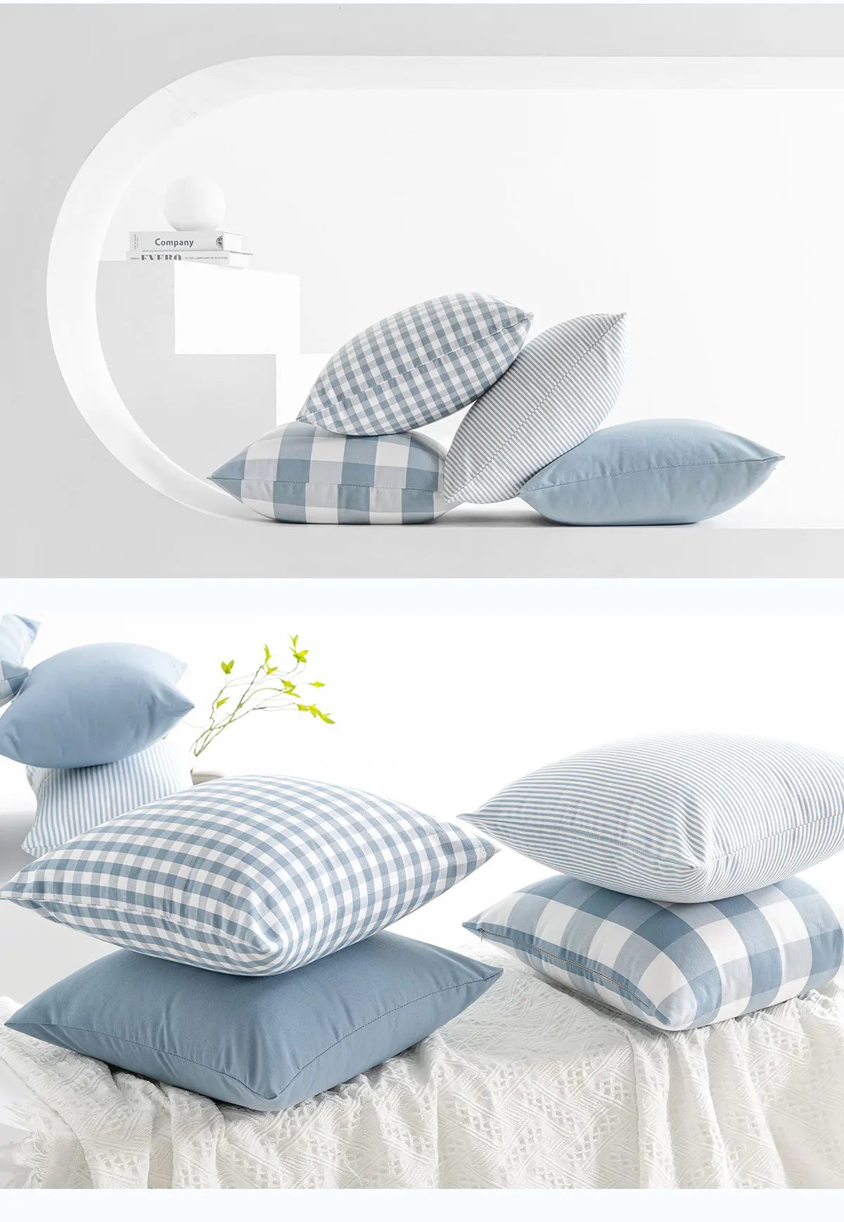 LEEJOOM Light Blue Baby Blue Pillow Covers Plaid Home Decorative Sofa Cushion Cover 30x50cm/45x45cm 1PC