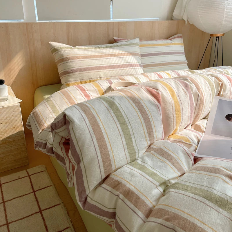 100% cotton Soft Bedding Set Stripe Printing Duvet Cover with Pillow Case Bedclothes Bedspread Pillowcases Comforter Sets