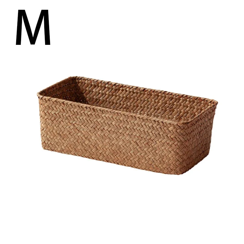Bathroom Storage Basket Home Storage Basket Box Grass Woven Rectangular Storage Container Sundries Kitchen Drawer Organizer